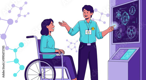 Disabled Woman in Wheelchair Learns Science at Interactive Museum Display