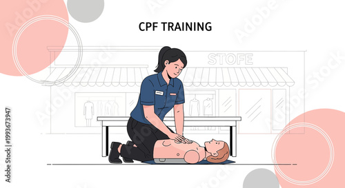 CPR Training: Woman Performs Cardiopulmonary Resuscitation on Man Outside Store