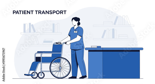 Nurse Pushing Wheelchair for Patient Transport in Hospital Room