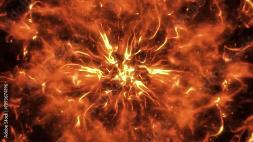 Intense Fire Explosion Background with Glowing Sparks and Realistic Flames