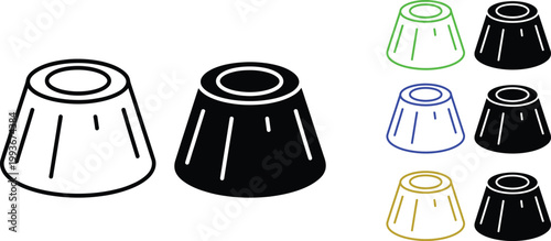 Illustrations of conical objects with different rim and base designs