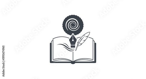 Tableau sur toile Open Book with Quill Pen Writing.