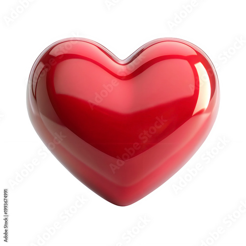 Red heart shape, glossy 3d object, smooth surface, romantic symbol, love icon.
