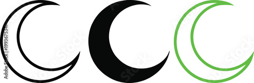 Illustration of crescent moon phases with varying thickness and color contrasts