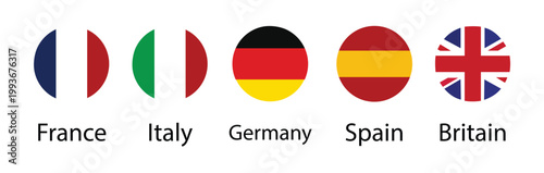 European flags in standard colors. Circle button icon flag 