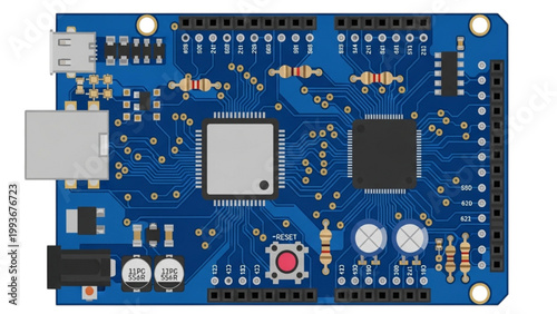 Quadro su tela Blue electronic circuit board illustration for hardware development and embedded