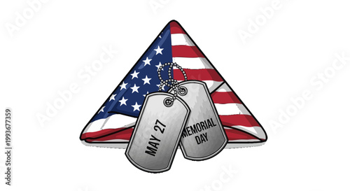 Patriotic tribute to veterans with folded flag and military identification tags