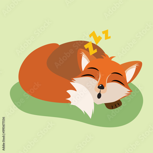 Cute funny red little fox sleeps. Сartoon animal character. Vector illustration, children's design.