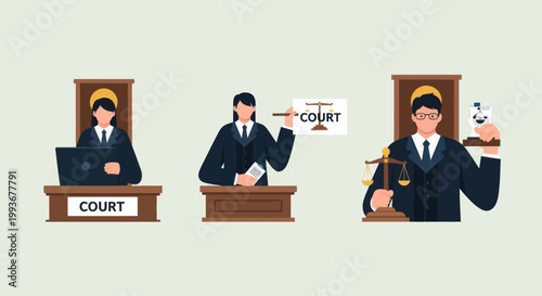 Lawyers and Judges in Courtroom Scenes, Legal Justice and Decision Making
