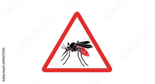 Warning sign with mosquito silhouette graphic representing danger of disease and insect bite isolated on white background