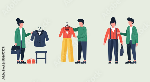 Fashion Boutique Shopping: Stylist Helping Customer Choose Outfits