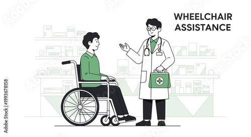 Doctor Helping Patient in Wheelchair, Medical Assistance and Care Concept