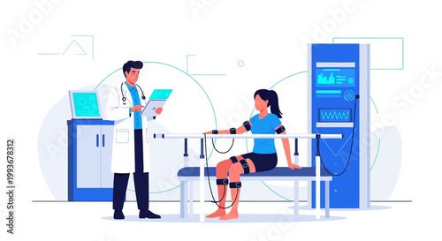 Doctor Monitoring Patient During Medical Test with Electrodes and Equipment