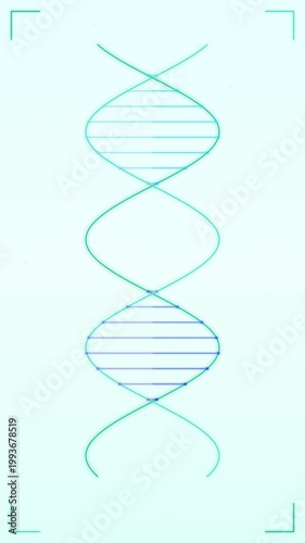 Dna helix spiral animation: glowing teal double strand rotation science biology abstract background