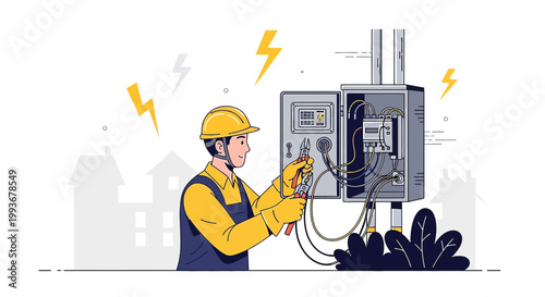 Electrician working on electrical panel, safety, power, energy, maintenance, repair
