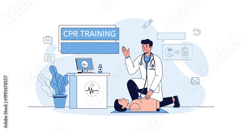 Doctor Performing CPR Training on Patient, Medical Education, Emergency Care