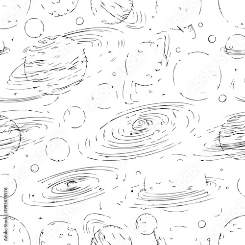 Abstract monochrome Swirl and Spiral Ring Patterns as Doodle Texture.