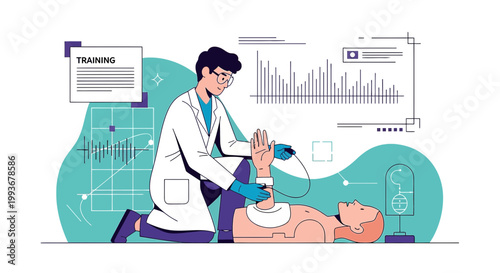 Doctor practicing CPR on a dummy, medical training, emergency response, healthcare, life support