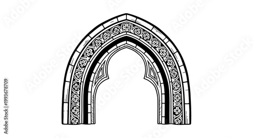 Ornate gothic arch with floral motif and detailed carving design