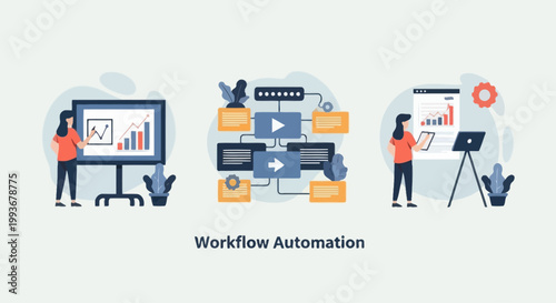 Workflow Automation Concept: Analytics, Process Flow, and Presentation