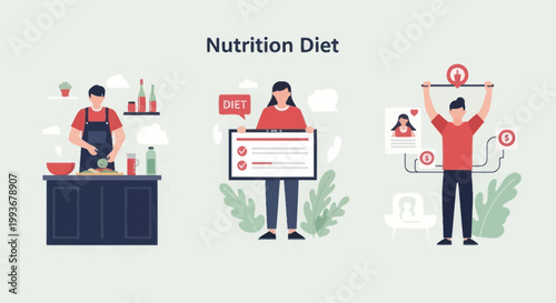 Healthy eating, fitness and diet plan illustration