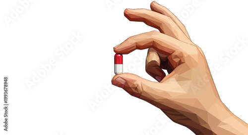 Human hand holding medical pill isolated on white background vector illustration isolated on white background