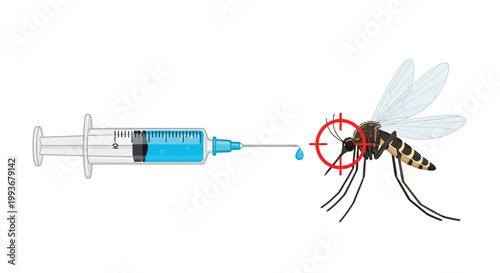 Medical syringe targeting mosquito for malaria disease control concept isolated on white background