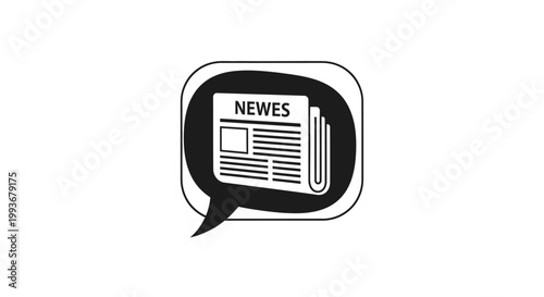 Newspaper in speech bubble icon.