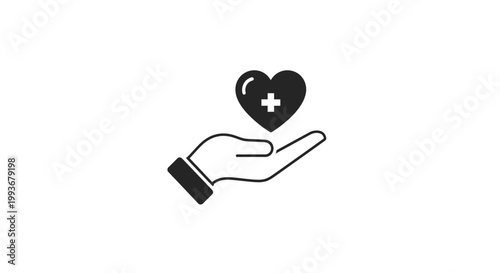 Hand holding heart with medical cross.