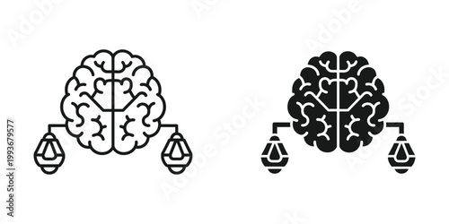 Balancing brains symbolizing justice and decision-making with scales of balance.
