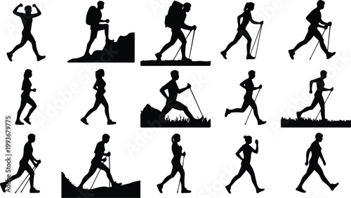 Walking Silhouette Icon Collection Set