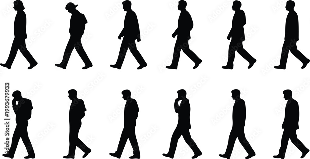 Fototapeta premium Walking Silhouette Icon Collection Set