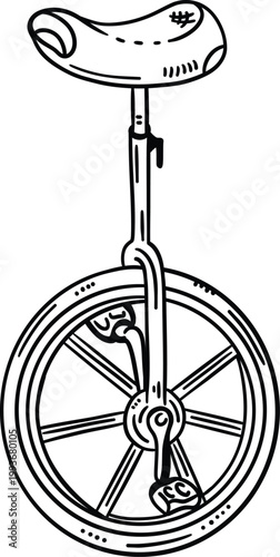 Vector outline drawing of a unicycle for coloring book or a tattoo design