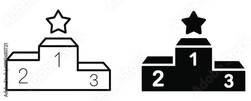 Winner podium icon set showcasing competition ranking platforms, first place award stand, second and third position podiums, and sports trophy pedestal