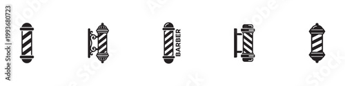 Barber pole icon. Barber pole icon set black silhouette hair salon and grooming shop signage. Vector illustration. EPS 10	
