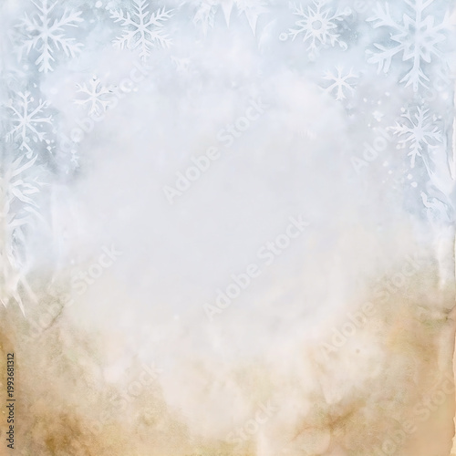 Abstract Winter Watercolor Background with Elegant Snowflakes and Soft Earthy Textures for Greeting Cards and Stationery