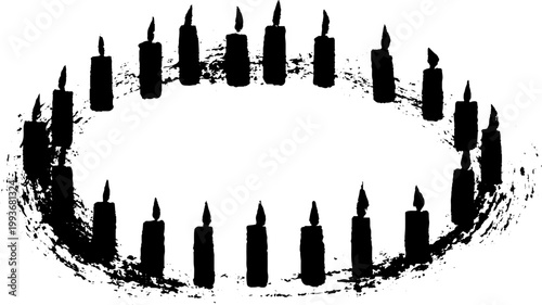 Black and white ritual candle circle background with ink brush ring for occult and spiritual banner design