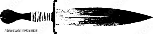 High contrast black and white ritual dagger ink artwork with straight crossguard and distressed blade for tattoo design background stencil and poster
