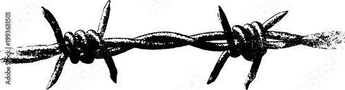 High contrast black and white barbed wire ink drawing for grunge background banner or tattoo design