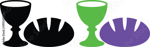 Symbolic depiction of communion elements with contrasting colors and designs