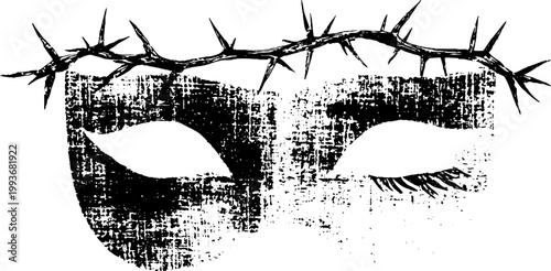 Thorn crown mask high contrast black and white face band for dark poster and stencil design