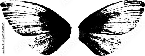 Delicate butterfly style wings high contrast black and white ink trace for tattoo and apparel design with elegant symmetrical pattern