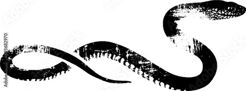 High contrast black and white long sinuous snake ink artwork with textured scales for grunge background or tattoo design