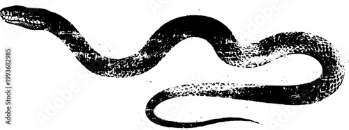 High contrast black and white ink snake silhouette with textured scales for tattoo stencil background and graphic design