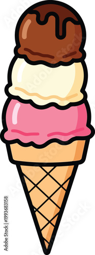Canvastavla Three scoop ice cream cone chocolate vanilla strawberry