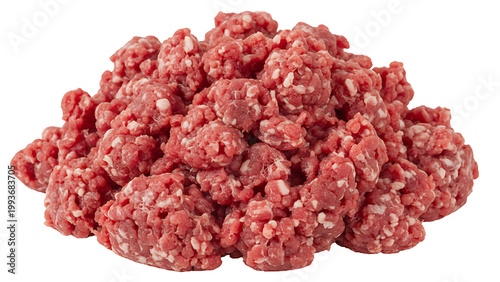 IA generated raw minced meat isolated on white background. Fresh ground beef or pork for cooking, burgers and meatballs. Uncooked butcher product. 3D render illustration.
