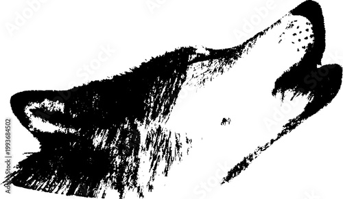 Howling wolf head high contrast black and white ink for tattoo design poster and background artwork