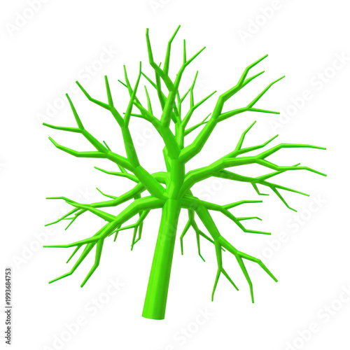 Bright green 3d render of a fractal tree branch structure