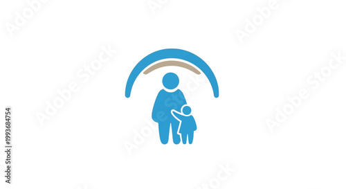 Blue icon of a parent and child.