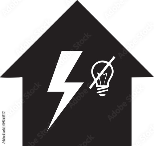 Home energy outage icon with lightning bolt and light bulb, blackout